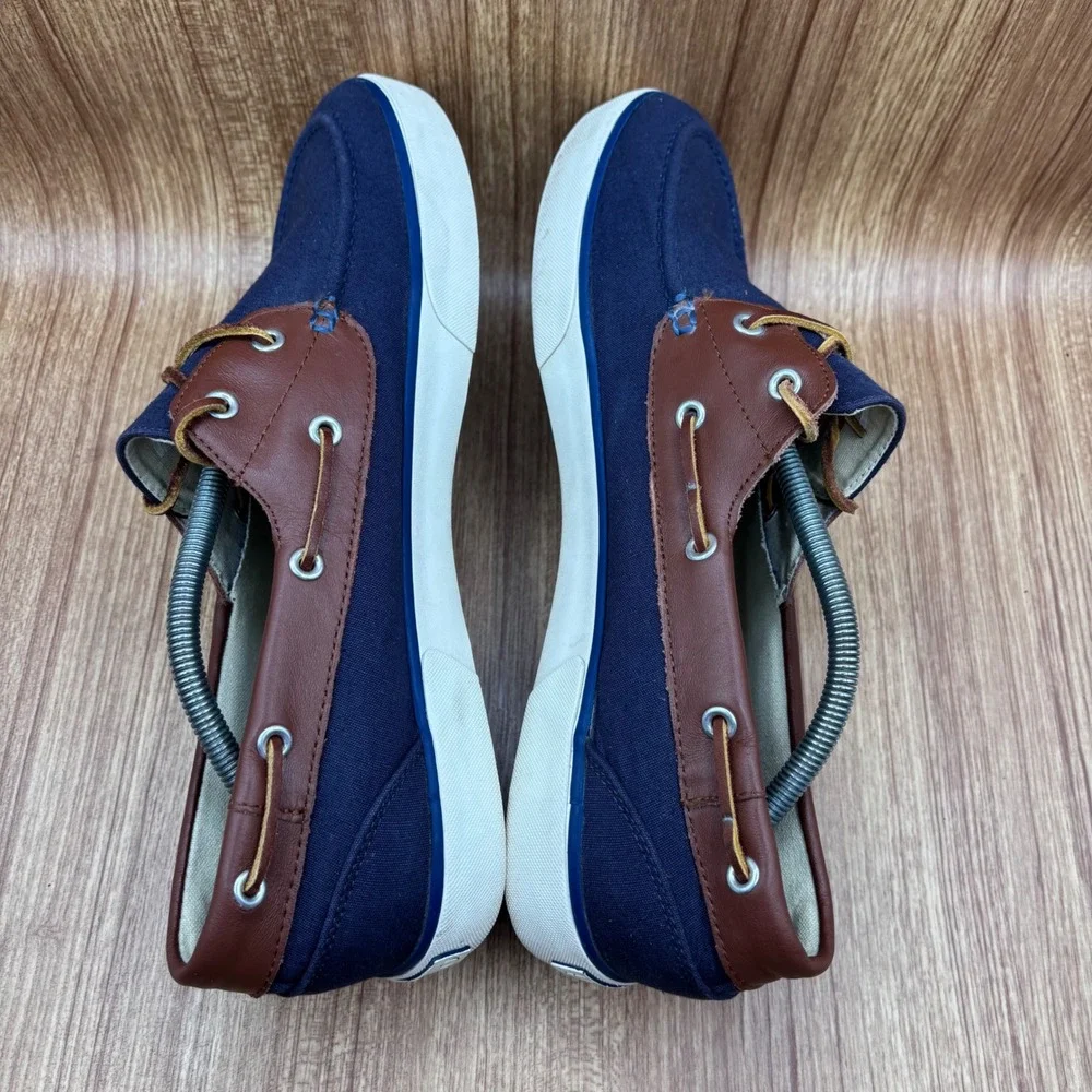Polo Ralph Lauren Rylander Boat Shoe Navy Brown Men Size 13 D Canvas Leather